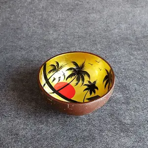 인기 상품 맞춤 수제 옻칠 코코넛 껍질 천연 나무 샐러드 그릇 방수 스무디 그릇