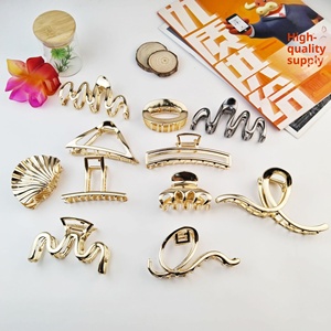 Juego Completo de Pinzas para el Cabello Casuales Chapadas en Oro de Aleación, Diseño de Punto Elíptico/Ondulado, Pinzas de Garra para la Cabeza con Diseño de Espalda de Tiburón, Venta al por Mayor - Product Image 1