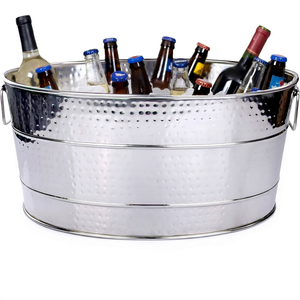 Seau à glace en métal pour boissons, avec poignées, grand seau à glace en acier galvanisé pour vin, bière, champagne - Product Image 1