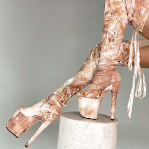 Bottines au-dessus du genou 20cm Sexy Stripper Thigh High Boot 8 Talon haut Marbré Femme Lacets Plateforme Gothique Bottines de pole dance - Product Image 1