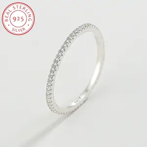 NEW Classic Small Zircon S925 Sterling Silver Wedding Engagement Eternity Band Rings For Women Gift Female Jewelry