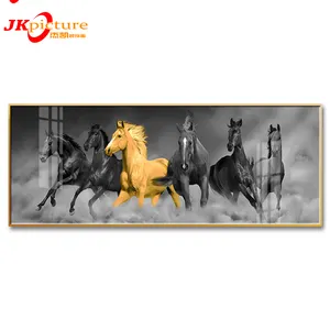 Black Gold Six Horse Animals Wall Art Golden Posters Prints modern crystal porcelain wall great horse glass painting