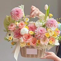 Panier de fleurs tissé coréen à la main pour bouquets DIY, fleurs artificielles en gros, remplissage pour centres de table de mariage et arrangements de remise de diplôme