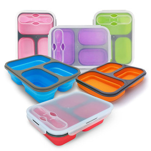 Bán buôn Silicone đóng mở container lưu trữ thực phẩm Bento ăn trưa boxe sinh thái thân thiện Silicone container lưu trữ thực phẩm với PP Nắp - Product Image 1