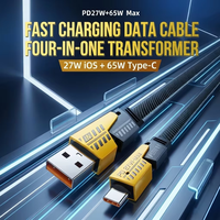 Câble de charge rapide 4-en-1 en nylon tressé 65W avec conducteur en cuivre pur, connecteurs Micro USB et USB 2.0 pour voiture et écouteurs, longueur 1m