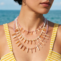 Colliers multicouches en acier inoxydable avec pendentif coquillage blanc glamour et perles pour femmes, bijoux fantaisie pour dames, vente en gros TGXL14082