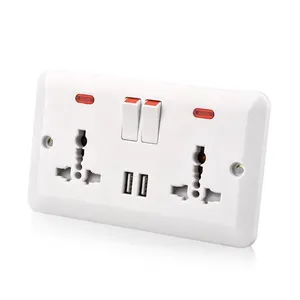 Home use wall mounted universal double USB electrical switch socket outlet