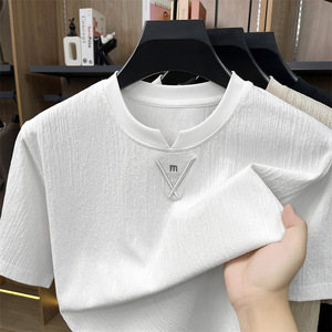 Camiseta de Manga Corta para Hombre, Cuello Redondo, Algodón, Casual, Clásica, Lisa, de Alta Calidad, en Oferta - Product Image 1