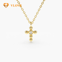 VLOVE kalung liontin modis perhiasan buatan tangan kustom kalung salib berlian bola kecil emas 14K