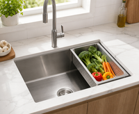 Évier de cuisine encastré à cuve unique en acier inoxydable brossé, design moderne et luxueux, avec robinet intégré, 1 trou, garantie 1 an, fabriqué à la machine