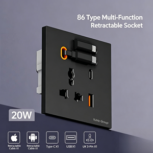 Prise murale rétractable multifonction YuHe Group type 86, 1 USB-C, 1 USB-A, 20W, en métal, design moderne - Product Image 2