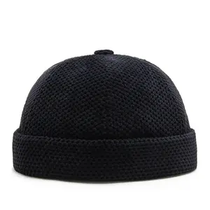 Vente en gros de nouveaux chapeaux pour hommes et femmes rétro dôme réglable couleur unie en coton épais bonnet sans bord Docker casquette