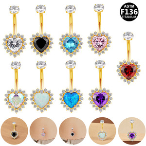 Heart Shaped Belly Button <b>Ring</b> G23 <b>Titanium</b> Plated Zircon Navel Jewelry For Women Gift - Product Image 2