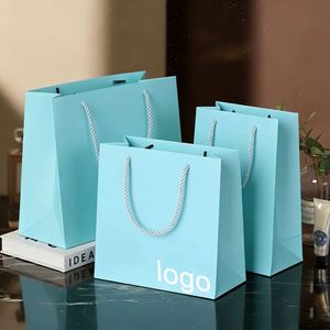 Factory Direct Customizable Free Design Premium Light Blue Silk Screen Printed Promotional Paper <b>Gift</b> <b>Bag</b> Sturdy Eco-Friendly - Product Image 2