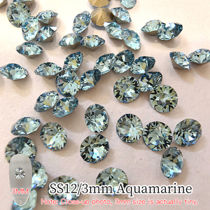 Vente en gros de pierres en verre de cristal taillées à facettes multicolores de 3 mm, rondes et pointues, avec dos métallisé, pour la décoration des ongles - Product Image 6