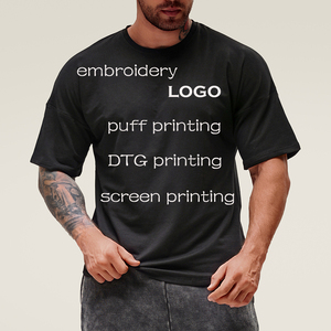 Vòng HEM quá khổ Mens phòng tập thể dục Áo sơ mi in trống bông thả vai áo sơ mi cho nam giới mùa hè giản dị streatwear Áo Sơ Mi Nam - Product Image 2