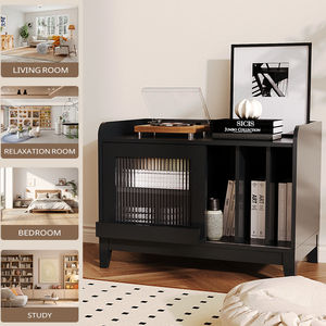 <span class=keywords><strong>Meuble</strong></span> <span class=keywords><strong>de</strong></span> <span class=keywords><strong>rangement</strong></span> vintage en bois pour tourne-disque, armoire <span class=keywords><strong>de</strong></span> <span class=keywords><strong>rangement</strong></span> pour disques vinyles, organisateur décoratif multifonctionnel pour salon - Product Image 4