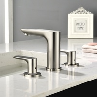Robinet de salle de bain en nickel brossé, à deux poignées, trois trous, pour lavabo, corps rond, robinet de lavabo moderne
