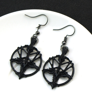 New Fashion Glamour Retro Women's <strong>Pentagram</strong> Pan God Skull <strong>Goat</strong> <strong>Head</strong> Pendant Black Silver Color Earrings Gothic Witch Jewelry - Product Image 4