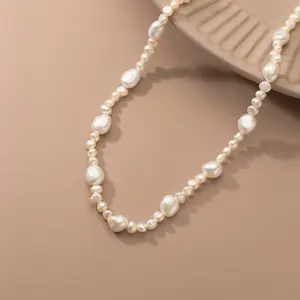 Daidan Necklace Choker Women Necklace Jewelry Natural Beads Irregular Baroque Freshwater Pearl Sterling Silver Chain Necklace