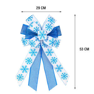 뜨거운 판매 크리스마스 장소 내구성 폴리에스터 선물 리본 눈송이 활 알파벳 샴페인 양각 와이어 가장자리 격자 무늬 - Product Image 3