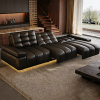 Canapé-lit électrique en cuir de style italien, design bois luxe léger, extensible, inclinable, trois places, pour grands et petits espaces