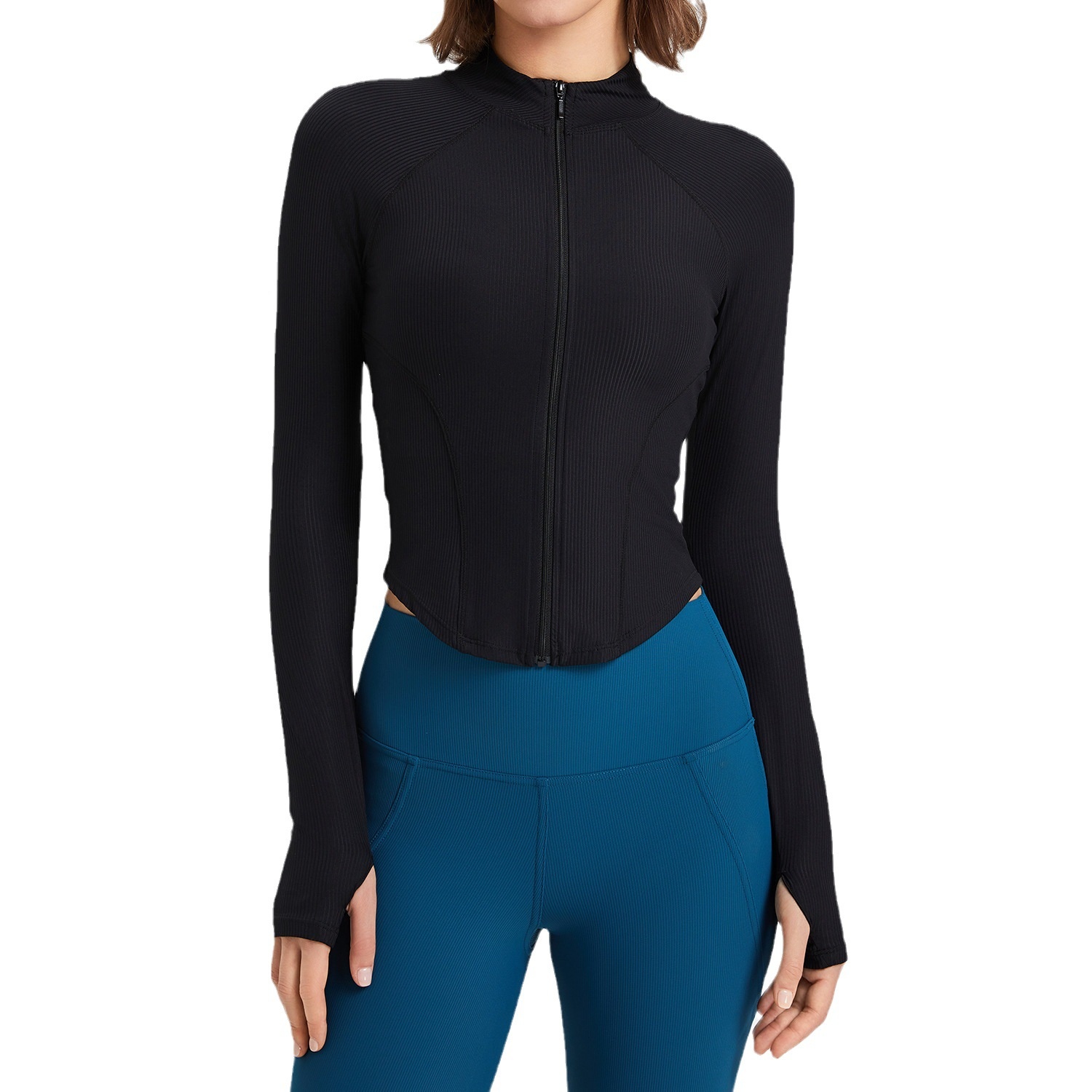 Women's Shaping Yoga Top with Long Sleeves Zipper Casual Sports Fitness Top Sexy Knitted Fabric for Summer Run Skin-Friendly