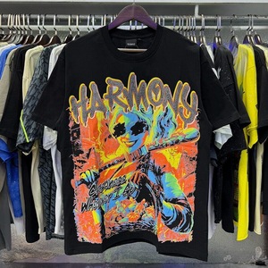 T-shirt Homme Streetwear Américain Style Urbain Harmoes Rétro Imprimé Lettres et Strass pour l'Été - Product Image 5