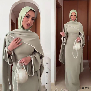 <span class=keywords><strong>Robe</strong></span> Abaya Musulmane Traditionnelle en Couleur Unie avec Perles, Vente en Gros 2026, <span class=keywords><strong>Robe</strong></span> Maxi Musulmane Modeste en Couleur Unie Personnalisée - Product Image 2