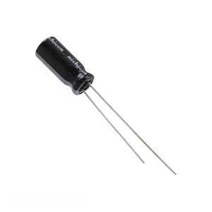 Condensador de Canal de Fabricante 68uF CAP ALUM 68UF 20% 25V RADIAL TH de Orificio Pasante UHV1E680MDD - Product Image 1