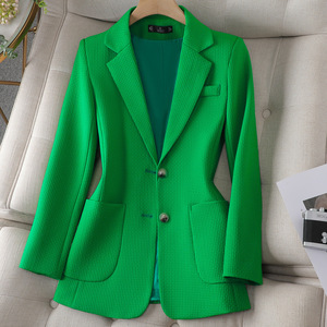 Women's Green Blazer Solid Color Single Breasted Polyester Worsted Suit Jacket For Office Casual Wear - Product Image 1