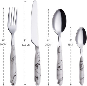 Bằng đá cẩm thạch trắng dao muỗng nĩa thiết lập dao kéo 16 cái Bộ thép không gỉ <span class=keywords><strong>Flatware</strong></span> - Product Image 4