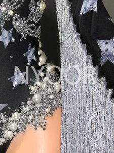 Hot New Europe United States Manga larga Fringe Rhinestones Pearl Shining Gorgeous Stars Thin Party Dance Girl Dress - Product Image 4