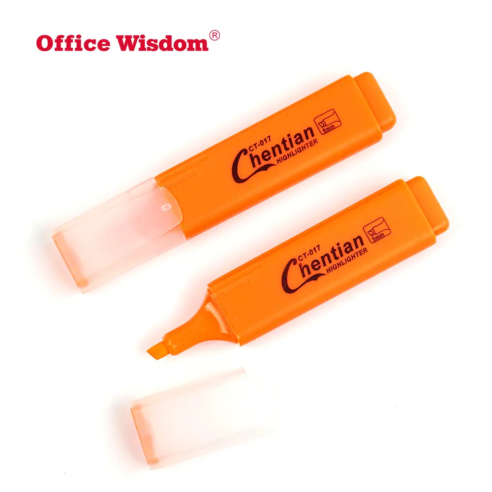 Turuncu renk yüksek kalite özel logo vurgulayıcı kalem plastik işaretleyici 5mm keski fiber ucu promosyonlar için uygun
