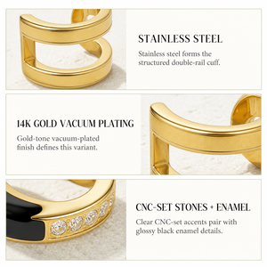 Double Rail Ear <b>Cuff</b> Stainless Steel 14K Gold Vacuum Plated Black Enamel CNC Set Accent Gold <b>Silver</b> Variants - Product Image 4