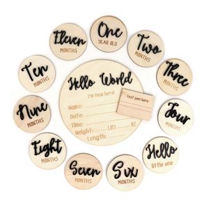 Cartes d'annonce de naissance pour nouveau-né, cartes de développement mensuel du bébé en bois, disques - Product Image 1
