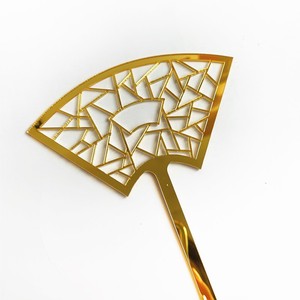 ที่ประดับเค้กอะคริลิครูปพัดลายเรขาคณิตสีทอง ดีไซน์หวานละมุนเหมือนน้ำผึ้ง สำหรับตกแต่งงานแต่งงาน (คู่) - Product Image 5