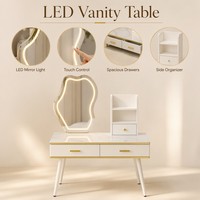 Table de toilette avec miroir LED et éclairage, bureau de maquillage avec tiroirs, table de maquillage moderne blanche pour chambre à coucher, salle de maquillage