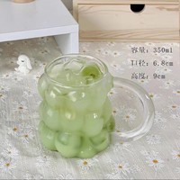 Tasse à café en verre borosilicate haute résistance de 350 ml, motif Avoine et Raisin style Ins, mignonne, pour petit-déjeuner et latte, avec couvercle et paille