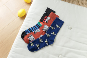 Calcetines de vestir geométricos de tripulación alta para hombre <span class=keywords><strong>Uniq</strong></span> cambia el puño inferior otoño patrón de dibujos animados de sublimación único para hombre talla única - Product Image 6