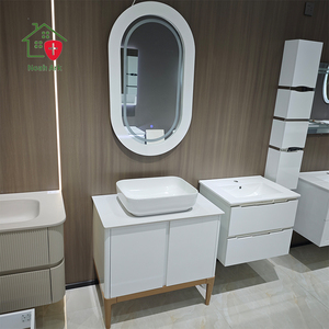 Meuble de salle de bain moderne blanc ovale avec miroir LED, certifié CE, étanche, avec bande lumineuse LED intégrée - Product Image 5