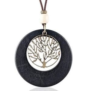 เวเฟอร์ไม้ทำด้วยมือต้นไม้ของชีวิตรูปเชือกยาวเสื้อกันหนาวจี้สร้อยคอเครื่องประดับสำหรับผู้หญิง - Product Image 4