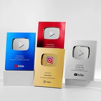 Plaque personnalisée créative pour bouton de lecture YouTube, boucliers métalliques Shopify, trophée à effet miroir pour la reconnaissance des anniversaires d'entreprise
