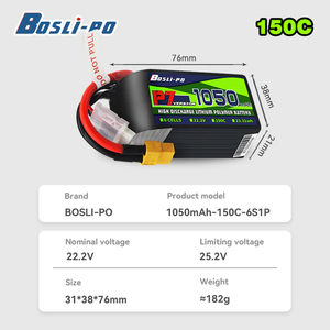 Boslipo P7 1050mAh 150C LiPo Batterij Privé Mould 4S <span class=keywords><strong>6S</strong></span> 8S Hoge Ontladingscapaciteit FPV Drone voor RC Racing Quadcopter Freestyle - Product Image 5