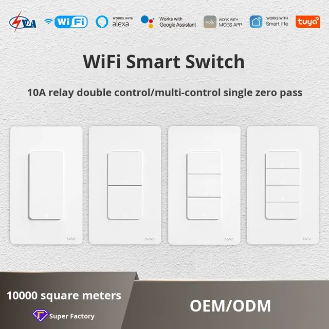 Tuya Smart Home Bar Wall WiFi Switch Neutral Live Wire Universal App Remote Control US Standard Flame Retardant PC Timing