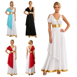Disfraz de Diosa Griega para Mujer, con Ribete Dorado, Cuello en V, Hombros Descubiertos, Mangas con Volantes, Vestido Toga Largo hasta el Suelo, para Halloween, Actuaciones, Personalizado - Product Image 1