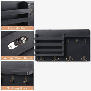 Portachiavi <span class=keywords><strong>e</strong></span> <span class=keywords><strong>Portalettere</strong></span> da Parete in Legno, Organizzatore per Posta <span class=keywords><strong>e</strong></span> Chiavi con Ganci Appendiabiti - Product Image 5