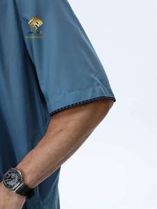Al Haramain Men's Blue Burqa Short Sleeve <b>Floor</b> Length Woven Fabric Elegant Breathable Prayer Robe Modest Middle Eastern Style - Product Image 6