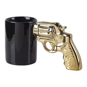 Fabricant chinois, vente en gros : Nouvelle tasse en céramique unique, créative, en forme de pistolet (or et argent), mugs personnalisés faits à la main - Product Image 5