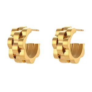 Individueller modeschmuck 18K vergoldet Edelstahl Hip Hop-Ohrringe Chunky Gear Rad C-Form Stecker-Ohrringe für Damen und Männer